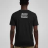 Janvan black T-shirt with JAN-VAN front and back graphic.