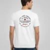 Back view of white FLIPN Brand T-shirt with plain design